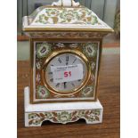 ROYAL CROWN DERBY 'GREEN DERBY PANEL' PORCELAIN MANTEL CLOCK. DAMAGED.