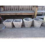 TWO PAIRS OF COMPOSITE STONE GARDEN POTS