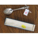 WHITE METAL CITRUS TOWER COMMEMORATIVE TEA SPOON, MARKED STERLING, 0.5 OZT, WITH BOX