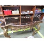 REPRODUCTION CONSOLE TABLE WITH ORNATE GILT WOOD MOULDINGS AND MIRROR TOP