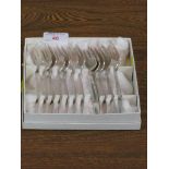 SET OF TWELVE WHITE METAL DESSERT FORKS MARKED GEORG JENSEN STERLING DENMARK, COMBINED WEIGHT 11.5