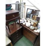 STAG MINSTREL SIX-DRAWER DRESSING TABLE, CHEST OF DRAWERS AND BEDSIDE TABLE WITH SINGLE DRAWERS