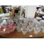 DRINKING GLASSES, SUNDAE DISHES, JUG AND BOWLS, TOGETHER WITH A SILVER-PLATED STAND.