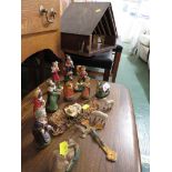 VINTAGE ITALIAN MADE PLASTER NATIVITY FIGURES, SMALL METAL CRUCIFIX, TOGETHER WITH A HOME MADE