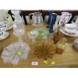 TWO CRYSTAL DECANTERS, GLASS JUG, BOWLS AND OTHER GLASSWARE