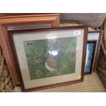 FRAMED AND GLAZED WATERCOLOUR TITLED THRUSH AND RASPBERRIES SIGNED M BIGGERSTAFF, TOGETHER WITH