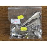 SIX SHEFFIELD SILVER COFFEE SPOONS WITH PLASTIC BEAN TERMINALS (COMBINED GROSS WEIGHT 1.3 OZT; THREE