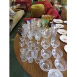 QUANTITY OF DRINKING GLASSES, PRESSED GLASS BOWLS AND OTHER GLASS WARE.