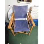 WOODEN FOLDING DIRECTOR'S CHAIR WITH PICNIC TABLE.
