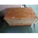 VICTORIAN PINE LIFT TOP BLANKET BOX WITH IRON HANDLES.