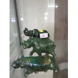 CARVED GREEN STONE ANIMALS, HIPPO , RHINO AND ELEPHANT.