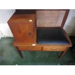 MID 20TH CENTURY TEAK TELEPHONE SEAT WITH CANED BACK