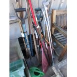 SELECTION OF LONG HANDLED GARDEN TOOLS ETC