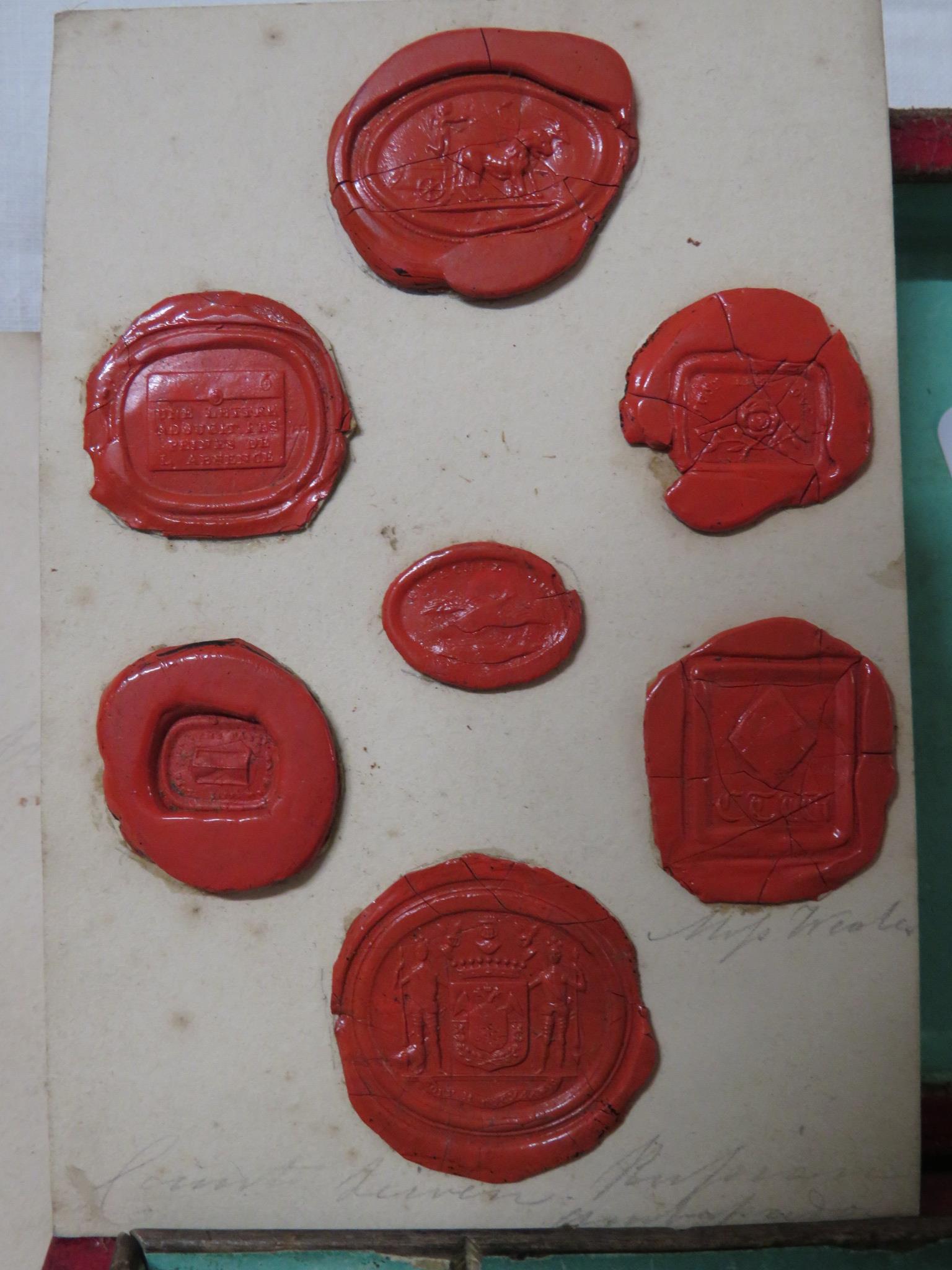 SELECTION OF ANTIQUE FOB SEAL IMPRESSIONS IN A LEATHER CLAD BOX. - Image 4 of 4