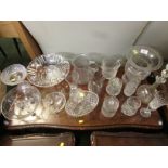 ETCHED GLASS VASE, DECANTER AND OTHER GLASS WARE