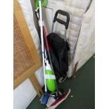 ELECTRIC STEAM MOP, TWO OTHER MOPS AND WHEELED SHOPPING BAG.