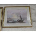 FRAMED AND GLAZED WATERCOLOUR OF MOORED BOATS AT LOW TIDE, SIGNED VASHTI