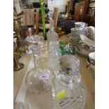 ASSORTED GLASSWARE INCLUDING DECANTERS, VASE AND BOWLS.