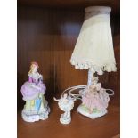 CONTINENTAL PORCELAIN FIGURAL TABLE LAMP, TOGETHER TWO FIGURINES INCLUDING BALLERINA