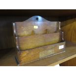 VINTAGE OAK ADJUSTABLE LETTER RACK WITH PATENT MARK.