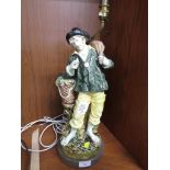 MAJOLICA STYLE TABLE LAMP OF A FISHERMAN . (AF)