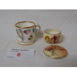 MINIATURE MINTONS TYGG HAND- PAINTED FLOWER DECORATION, TOGETHER WITH A ROYAL WORCESTER BLUSH