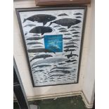 FRAMED AND GLAZED POSTER OF WHALES AND DOLPHINS