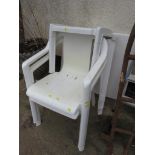 WHITE PLASTIC PATIO FURNITURE - SQUARE TABLE, TWO CHAIRS AND STOOL A/F