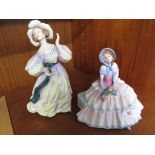 TWO ROYAL DOULTON FIGURINES OF LADIES - DAY DREAMS HN1731 AND GRAND MANNER HN2723. (AF)