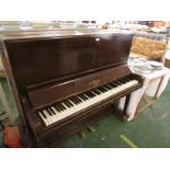 DH BARNES OF LONDON UPRIGHT PIANO FINISHED IN MAHOGANY.