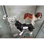 CHINA FIGURE OF A KING CHARLES SPANIEL, CHINA FIGURINE OF ST BERNARD DOG MARKED MADE IN ENGLAND,