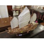 SMALL WOODEN MODEL OF A CHINESE JUNK 'RED DRAGON'