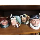 FOUR ROYAL DOULTON CHARACTER JUGS - LONG JOHN SILVER, OLD CHARLEY, THE TRAPPER AND BEEFEATER