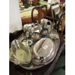 OVAL SILVER-PLATED SERVING TRAY AND OTHER SILVER-PLATED WARE.