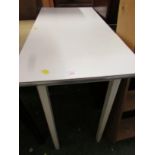WHITE FORMICA SIDE TABLE.