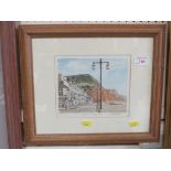 FRAMED AND GLAZED COLOURED PRINT TITLED SIDMOUTH LOOKING EAST .