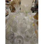 GLASS VASES, CONDIMENTS, AND ASSORTED WINE GLASSES