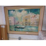 FRAMED OIL ON CANVAS VENETIAN CANAL WITH GONDOLIER, SIGNED ZOLTAN LOWER RIGHT .