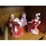 FOUR ROYAL DOULTON FIGURINES OF LADIES - AUTUMN BREEZES HN1934, SECONDS PATRICIA HN3365, TOP OF