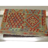 MULTI COLOURED RECTANGULAR CHOBI KILIM RUG WITH GEOMETRIC PATTERN (128 X 84 CM)