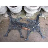 PAIR OF CAST METAL GARDEN BENCH ENDS TOGETHER WITH A PAIR OF SHEARS