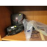 CANON CAMCORDER WITH BAG AND ACCESSORIES.