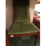 NATHAN TEAK FRAME DINING CHAIR WITH GREEN UPHOLSTER.