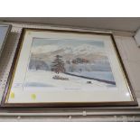 FRAMED AND GLAZED PRINT 'HARD WINTER AT GRASMERE', ENDORSED IN PENCIL