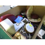 TRAY OF MIXED COSTUME JEWELLERY, INCLUDING A LADIES LORUS WRISTWATCH.