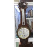 OAK MOUNTED THERMOMETER AND BAROMETER