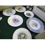 SIX ASSORTED VICTORIAN CHINA PLATES WITH SENTIMENTAL AND HUMOROUS TRANSFER DECORATION.