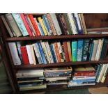 THREE SHELVES OF BOOKS.