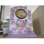 LARGE CHINA MANTEL CLOCK DECORATED WITH ROSES.