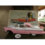 MODERN REPRODUCTION CADILLAC SIGN, TOGETHER WITH A MODEL CAR. (AF)